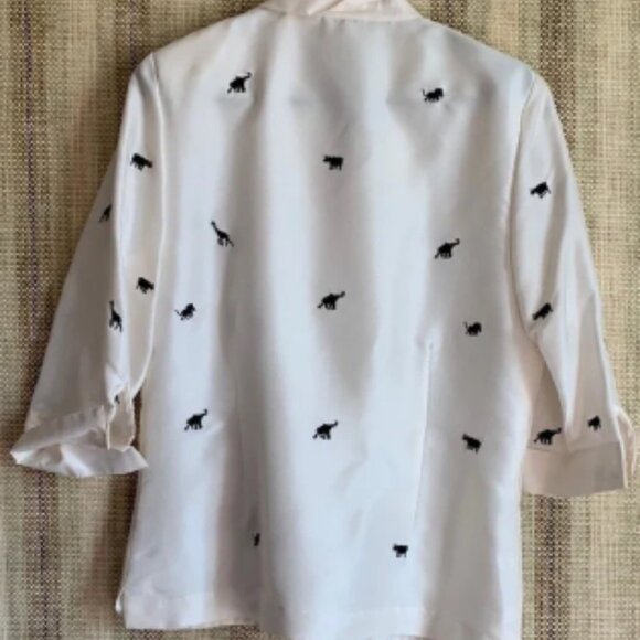 Silks By LSC White Blouse with Black Animal Print Size MP 100% Silk Women Shirt - Picture 4 of 4